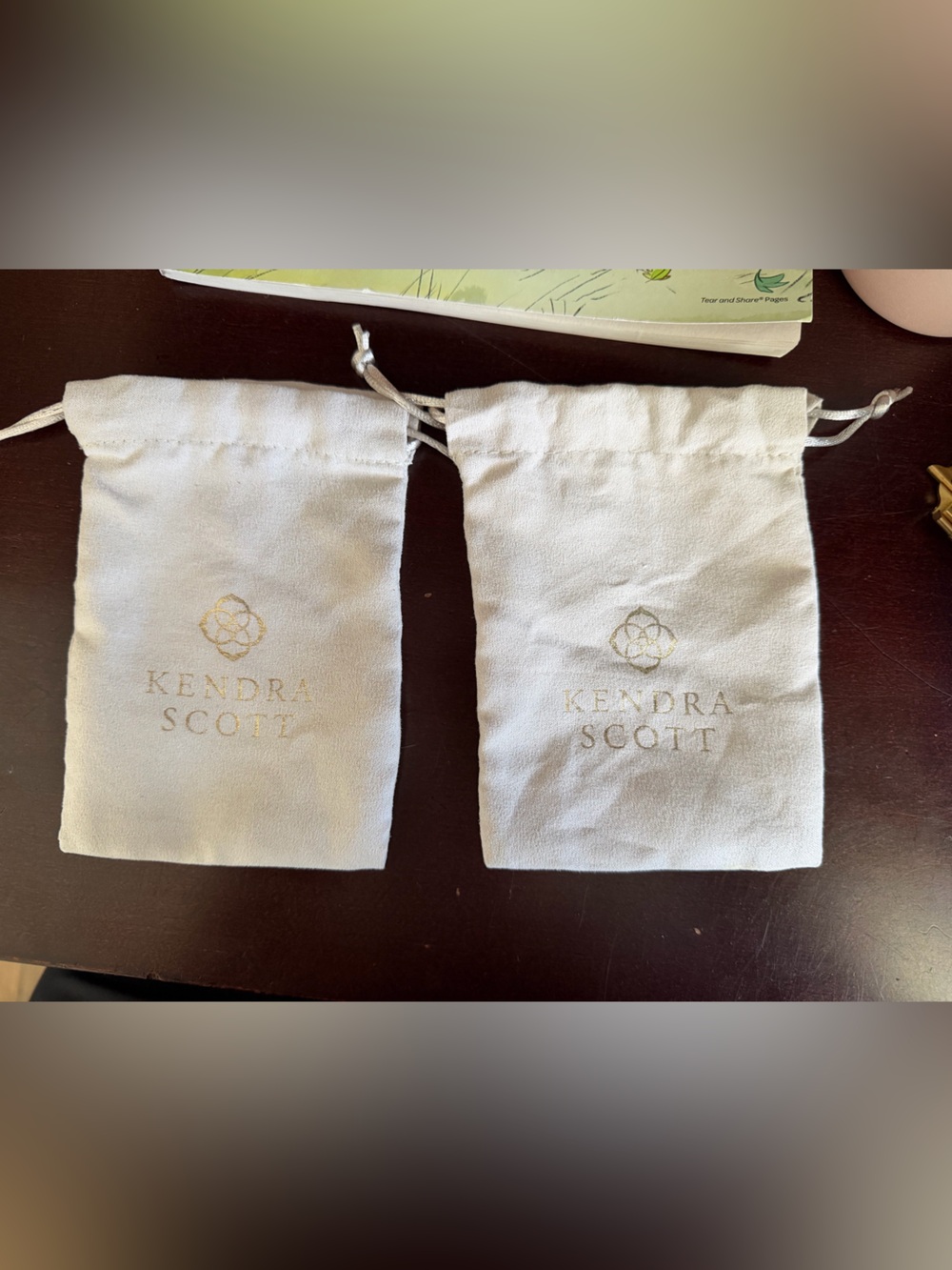 Kendra Scott White Velvet Drawstring Pouches with Gold Logo Dust Pouches